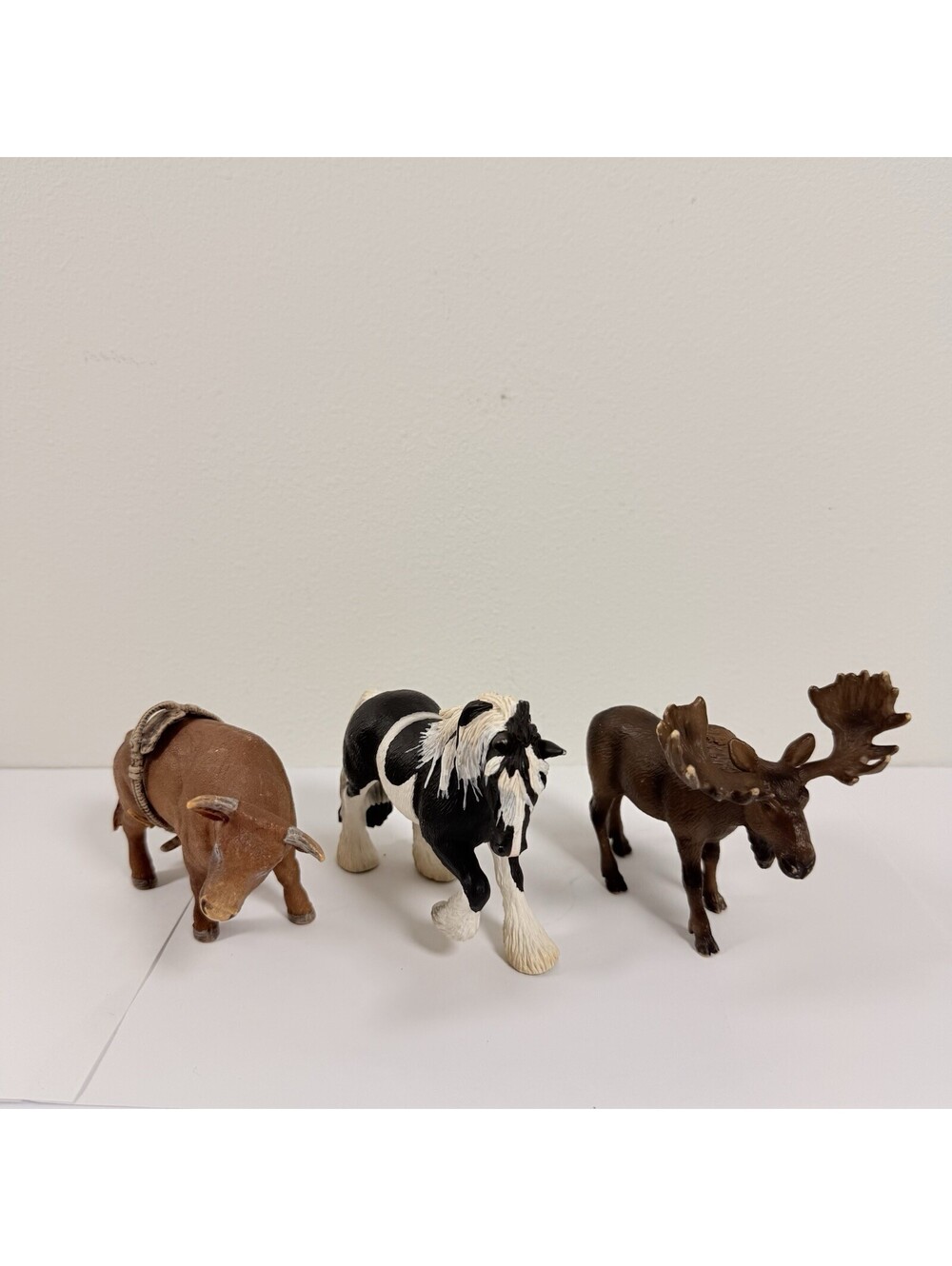 Lot Of 3 Schleich Animals Bull, Moose, Horse
